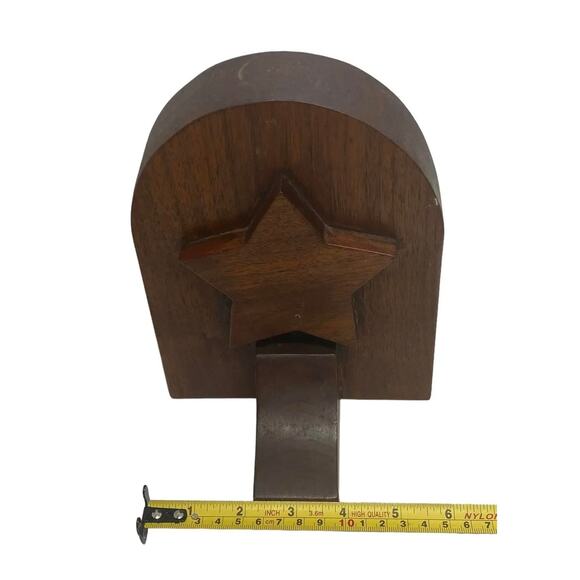 Mid 20th Century Rustic Handcrafted Mahogany Bookends With Star Motif - A Pair - Picture 9 of 13